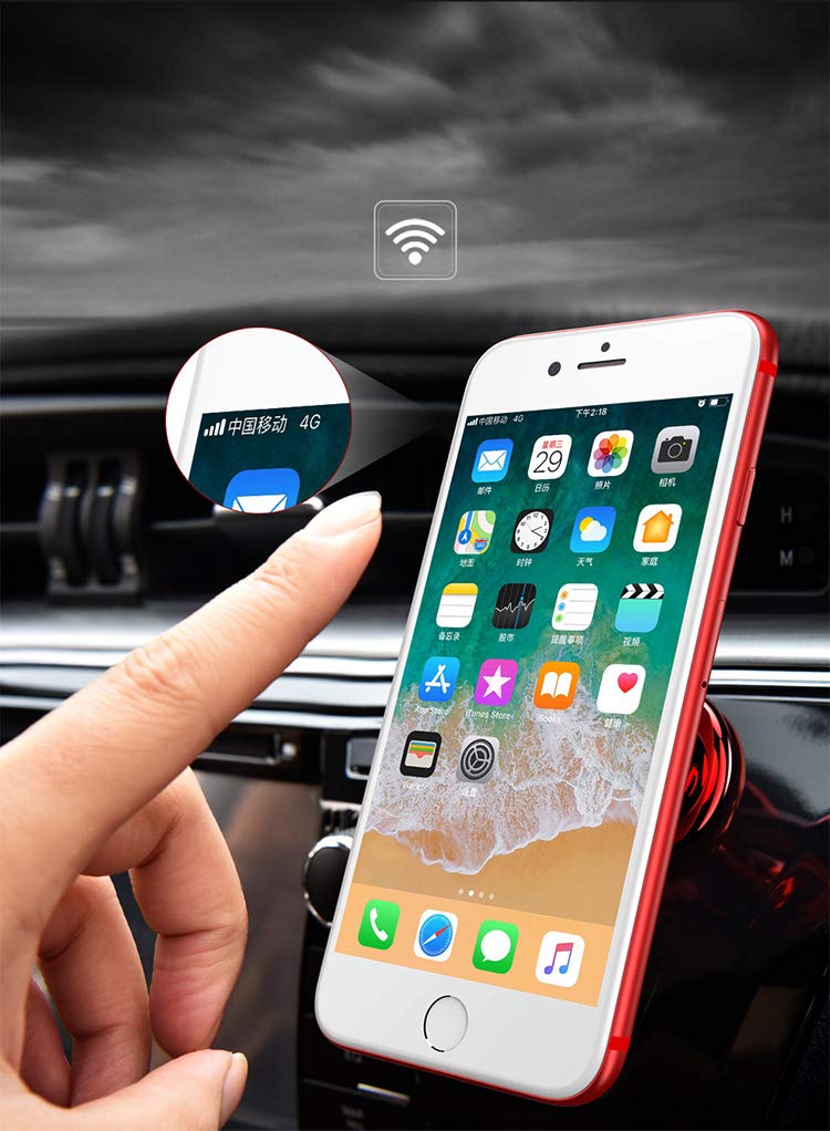 Version - Universal Magnetic Car Cell Phone Holder Mount Stand a Super Strong Magnet iPhone 7/7 Plus/8/8Plus/X/Samsung Galaxy S8/S7/S6 More - Red