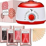 Hair Removal Wax Warmer Waxing Kit - Wax Melt Warmer with Waxing Pot + 4 Flavors Hard Wax Beans + 10 wax Applicator Sticks - For Body & Face by Bliss Mood