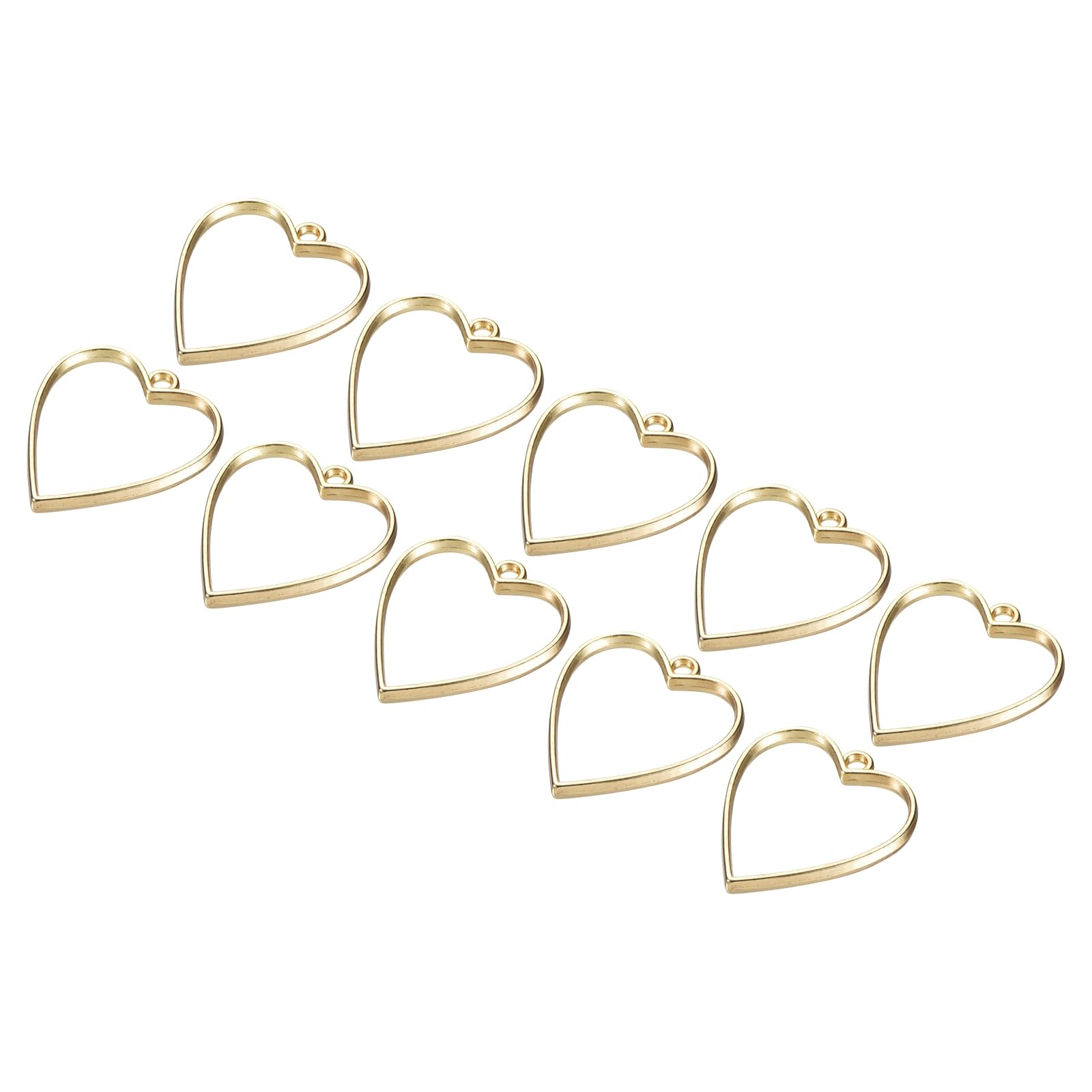 M METERXITY 10 Pack Open Bezels for Resin - Hollow Frames Alloy Heart Shaped, Apply to DIY Crafts Pendants Pressed Flowers (Gold Tone)