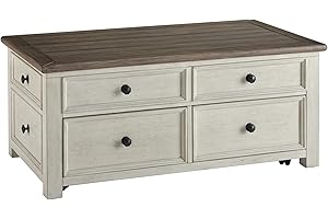 Signature Design by Ashley Bolanburg Lift-Top Coffee Table with Storage Two-Tone Rustic Farmhouse Cocktail Table – Brown/White