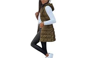 Blczomt Puffer Vest Women Winter Warm Long Quilted Sleeveless Jackets with Pockets Fall Fashion Zip Up Puffy Coat Outerwear