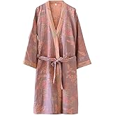 PRINCESS BRIDE Large Yarn-dyed Jacquard Muslin Japanese Robe Breathable Nightgown Kimono Robe Yukata Cozy Bathrobe for Women(Red)