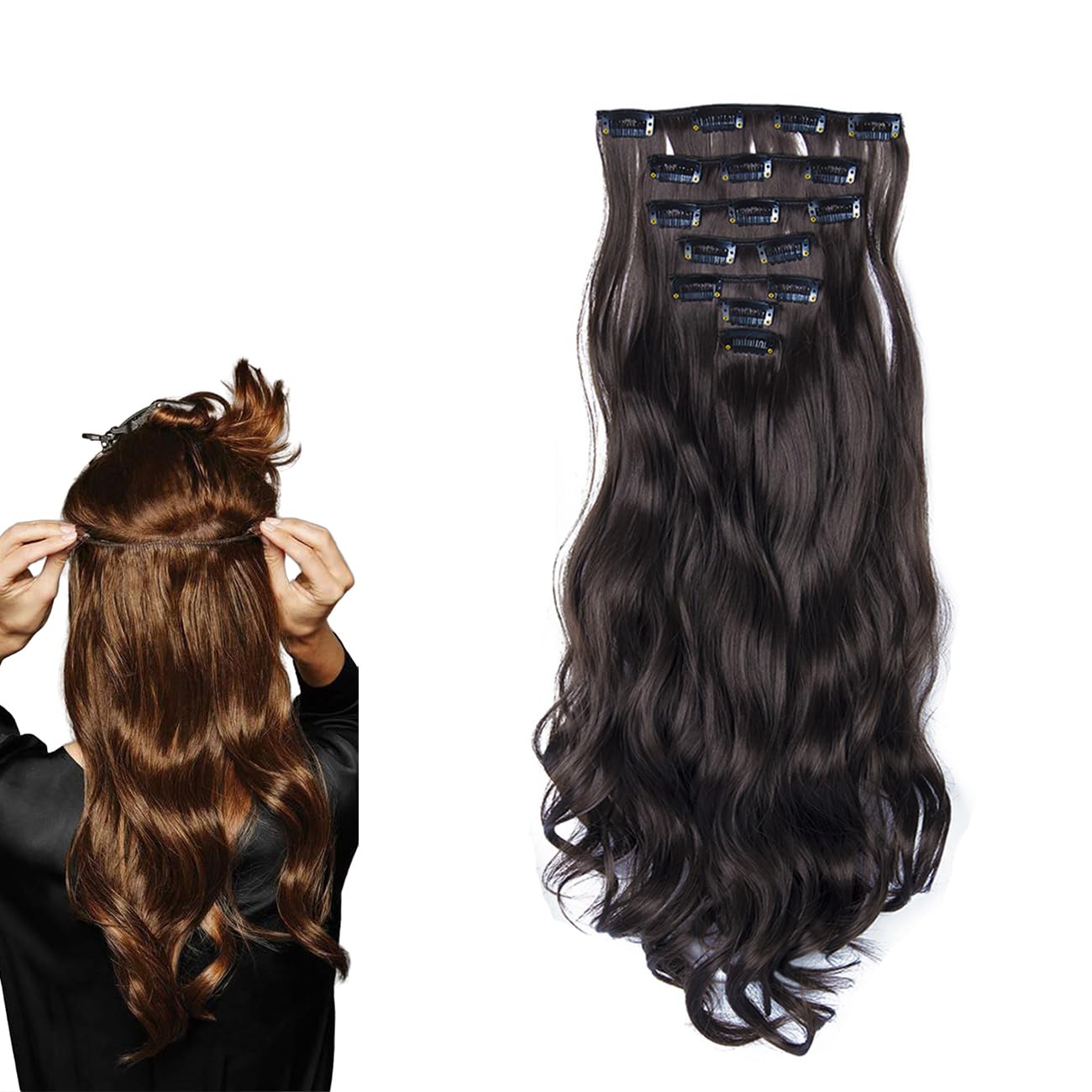 prinfantasy Hair Extensions Clip in Curly Synthetic 22 Inches Long Hair Clip in Extensions for Women Wavy Hair Pieces for Full Head, MW080 — image 1