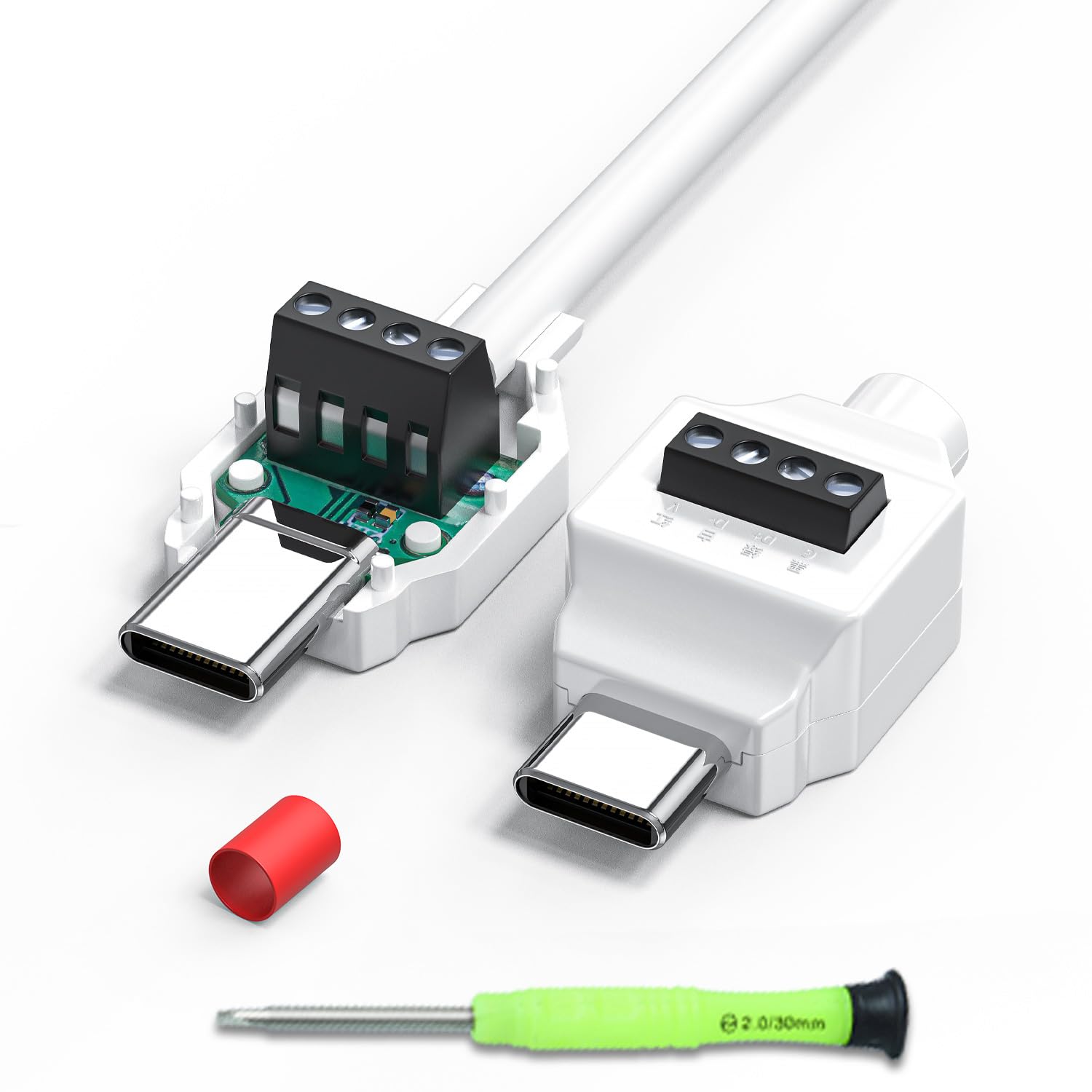 Photo 1 of 2Pack USB-C 4Pin Solderless Connector Kit for Fast Charging Cable Repair with Screwdriver Set, DIY Replaceable Type-C Port, Type-C 4-pin connector is suitable for USB-A to C fast charging cables