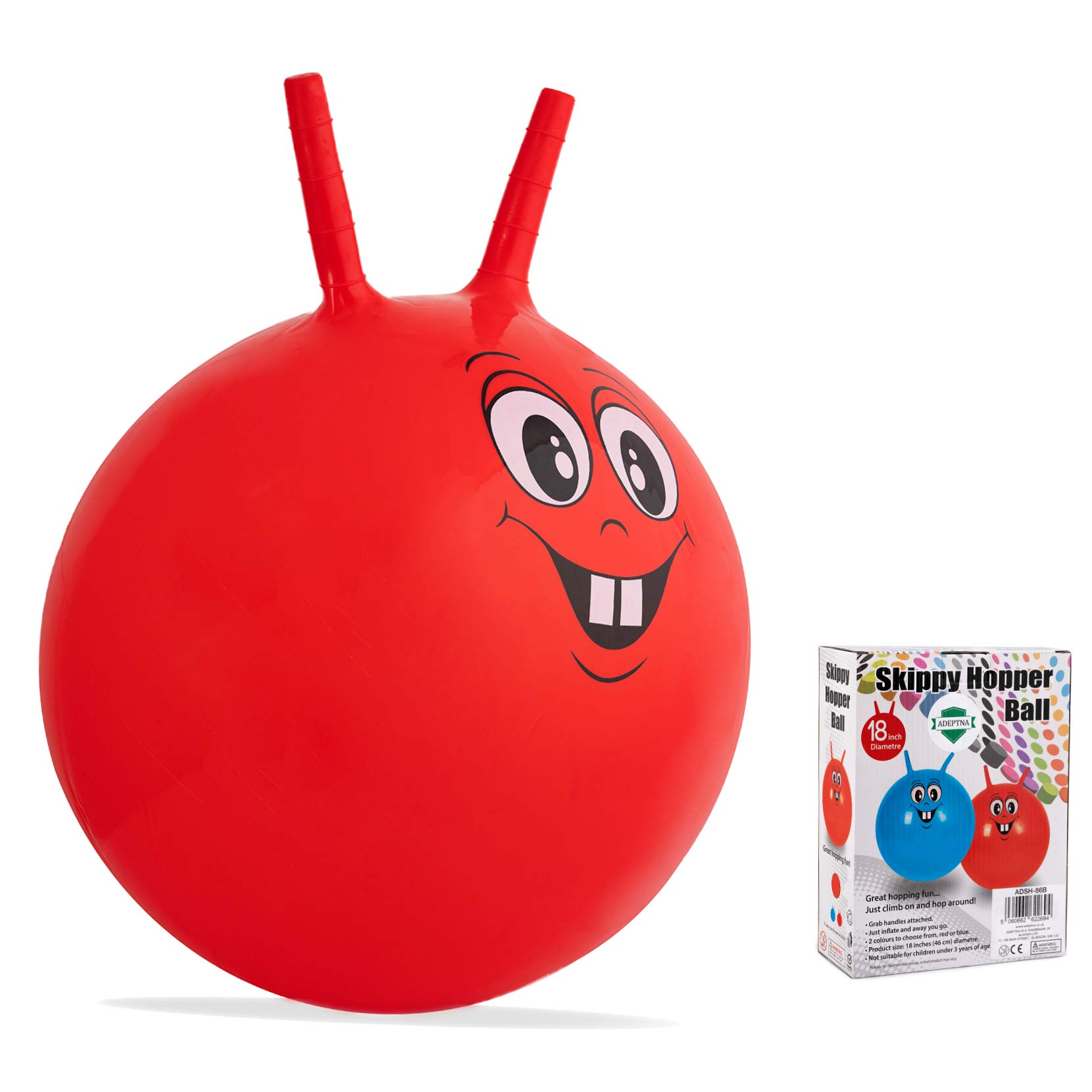 ADEPTNA Inflatable 18 inch Diameter Skippy Space Hopper Ball Toys for Kids Childrens – Just Climb on and Hop Around (Red)
