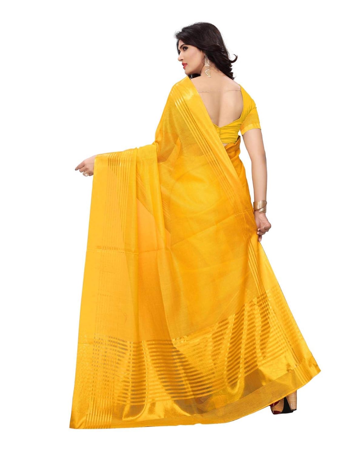 kanchnar women's cotton silk gold stripes kota doria saree with unstitched blouse