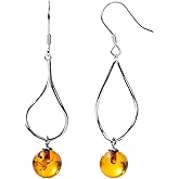 Baltic Round Amber Sterling Silver Drop Dangle Earrings for Women
