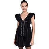 endless rose Women's Velvet Satin Bow Mini Dress
