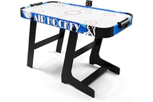 Seydrey Folding Air Hockey Table for Family, LED Electronic Scoring Sports Hockey Game,Powerful 12V Motor, Hockey Table Gaming Set, Includes 2 Pushers, 4 Pucks, Blue