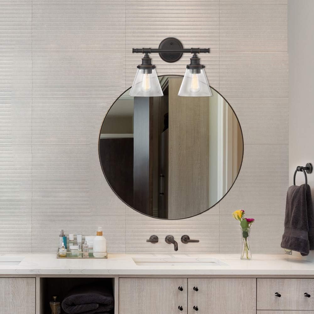 Globe Electric Parker 2 Vanity Light, Oil Rubbed Bronze, Clear Glass Shades 51444, 11", Chrome - - 