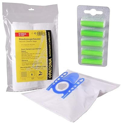 pabuTEL-Bundle 10 Staubsaugerbeutel geeignet für Siemens VZ41FGALL PowerProtect (Type G All, außer VS01) + 5 Deo-Sticks (Wald