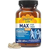 Country Life Max for Men, Multivitamin & Mineral complex, Iron-Free, Vegetarian Tablets, 60 Count, Certified Gluten Free, Certified Vegetarian