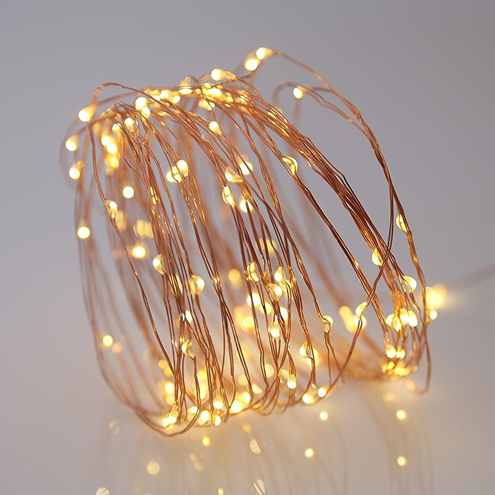 Luces decoración solares, AGM 33 ft 100 LED 10 metros luces de cadena en alambre de cobre impermeable con 8 modos de iluminación para al aire libre, jardines, casas, patios, fiesta de Navidad y todas las decoraciones