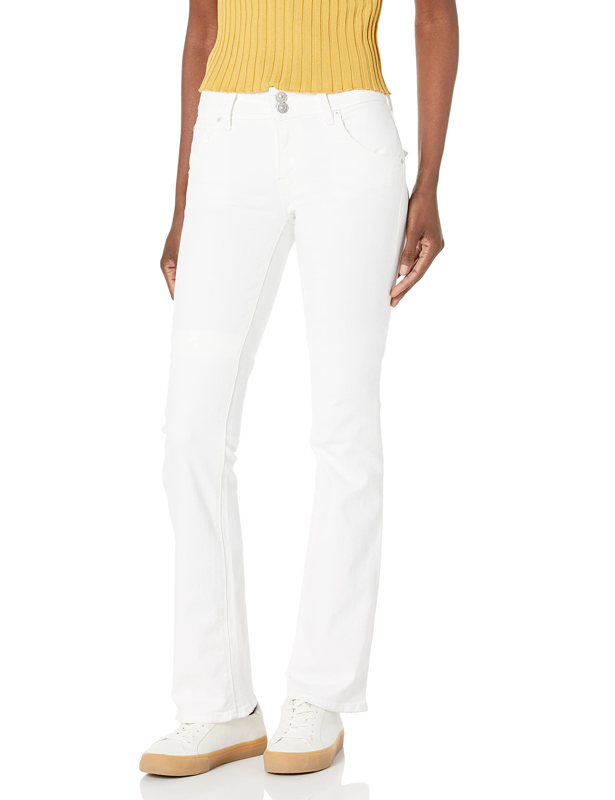 HUDSON Women’s Beth Mid Rise Baby Bootcut Jean with Back Flap Pockets, White, 34