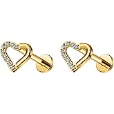 ZYTAIJEW 16G Gold/Silver G23 Titanium Internally Threaded CZ Heart/Moon & Star Top Lip Stud Labret Monroe Tragus Cartilage Earring Ring Nose Piercing Jewelry 6mm-12mm