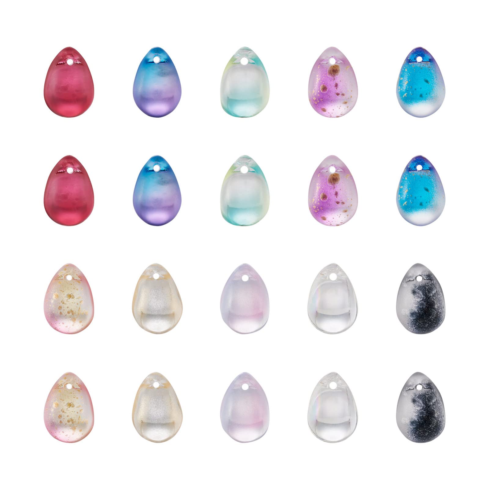 PandaHall 80pcs Teardrop Glass Charms Two Tone Water Drop Crystal Loose Beads Glass Drop Charms for DIY Necklace Earring Jewelry Making