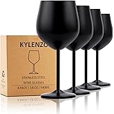Kylenzo Black Wine Glasses Set of 4, 18oz Stainless Steel Unbreakable Goblets - Outdoor Metal Cups for Camping, Hiking Adventures