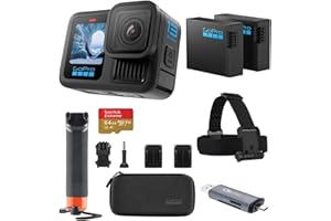 GoPro HERO13 Black Accessory Bundle - Includes The Handler, 2 Enduro Batteries, 2 Curved Adhesive Mounts, 64GB SanDisk MicroSD Card, and Carrying Case, Head Strap & Card Reader
