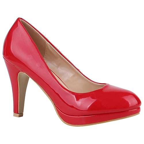 Stiefelparadies Damen Plateau Pumps mit Pfennigabsatz Lack Glitzer Flandell