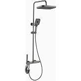 Lefton All-in-one Shower Set with Dual Shower Head, Shower Faucet Set with Spray Gun, 4 Control Buttons, Adjustable Water Outlet Modes, Grey, SS2202-2