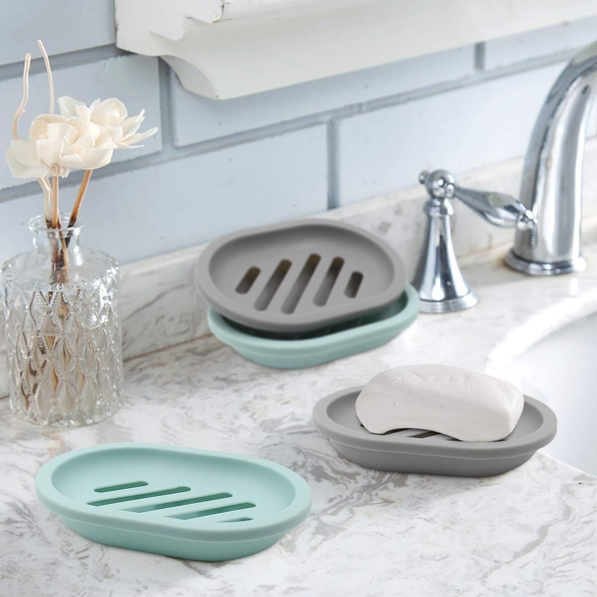 TOPSKY 2-Pack Soap Dish with Drain, Soap Holder, Soap Saver, Easy Cleaning, Dry, Stop Mushy Soap (Grey): Home & Kitchen