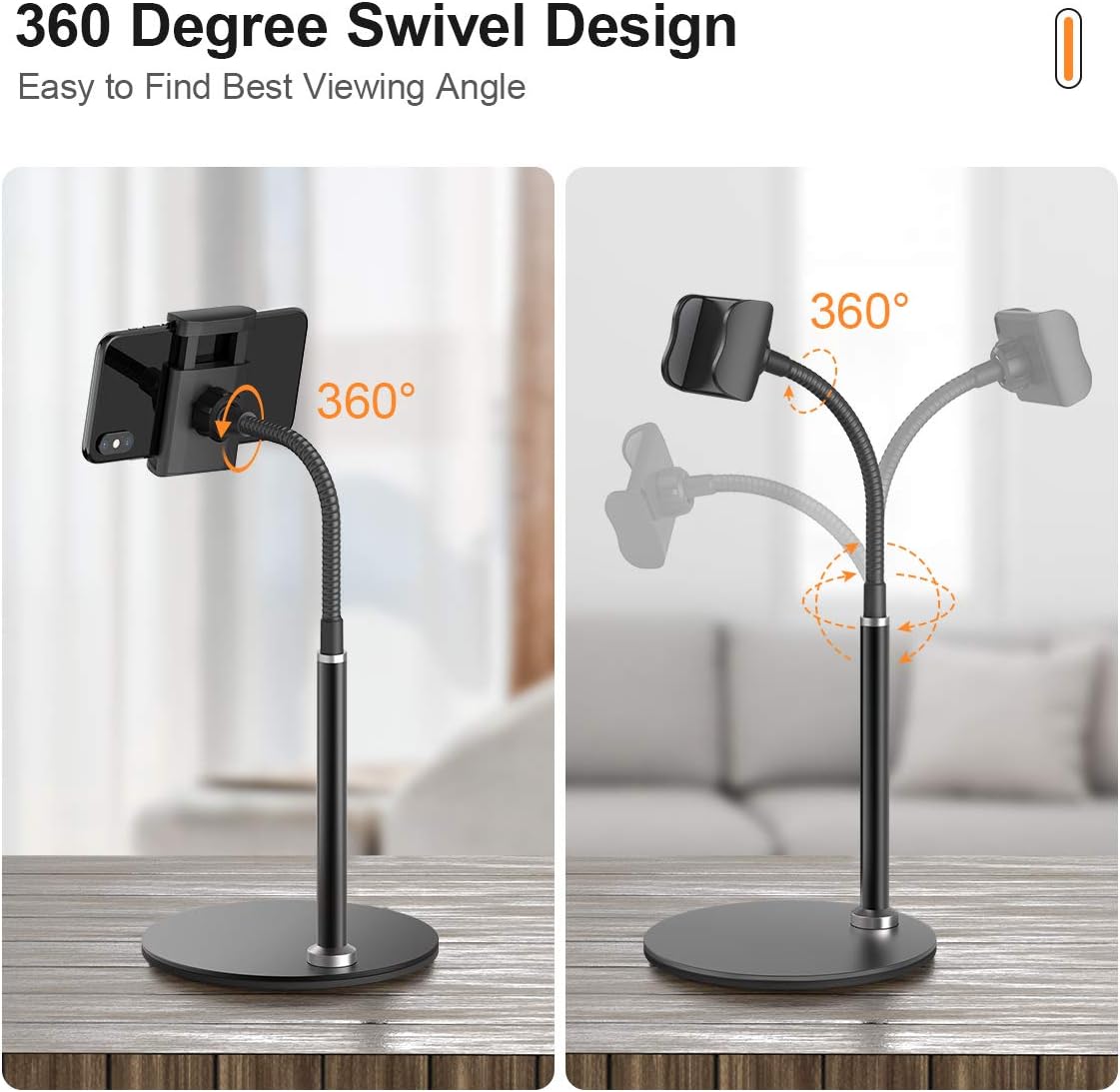 Cell Phone Stand Holder, 360°Flexible Adjustable Desktop Phone Stand with Stable Base - Image 5