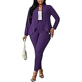 Aro Lora Womens Plus Size 2 Piece Outfits Pantsuits Long Sleeve Ruffle Irregular Hem Open Front Blazer Pant Set