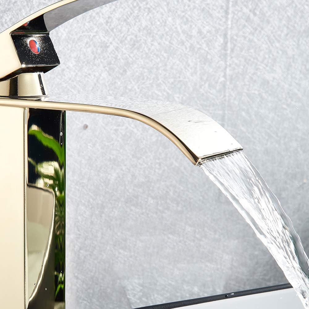 Onyzpily Basin Tap High Arc Tall Basin Mixer tap Commercial 1-Hole Brass Single Lever Deck Mounted,Gold Finish - Image 5