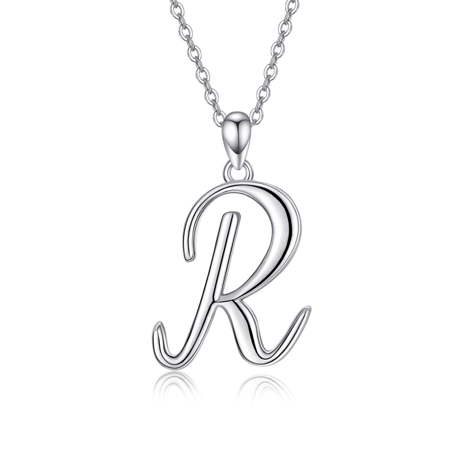 Initial Necklace 925 Sterling Silver 26 Letters Alphabet Pendant Necklace Personalised Gifts for Women Girls - 18" + 2" Silver Chain