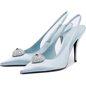 ReneChristine Pointed Toe Elastic Slingback Pumps Thin Stiletto Pleated Embellishment Formal Dress Heels
