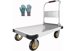 Platform Trucks Industrial Trolley 36X 24 inches Portable Moving Cart Large Flatbed with Wheels 2425 lb. Load Capacity (Silve