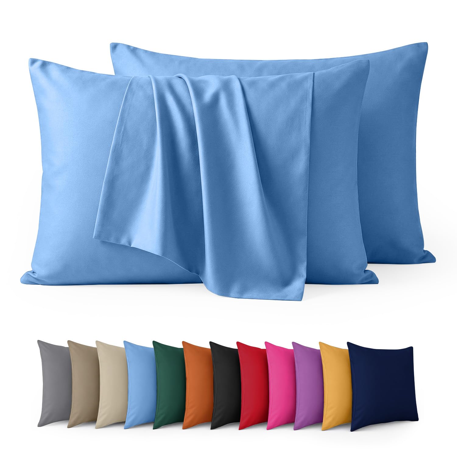 Aspire Homeware Pillow Cases 2 Pack – 100% Brushed Microfiber Blue Pillowcases Super Soft Envelope Closure Pillow Cover (50x75cm)