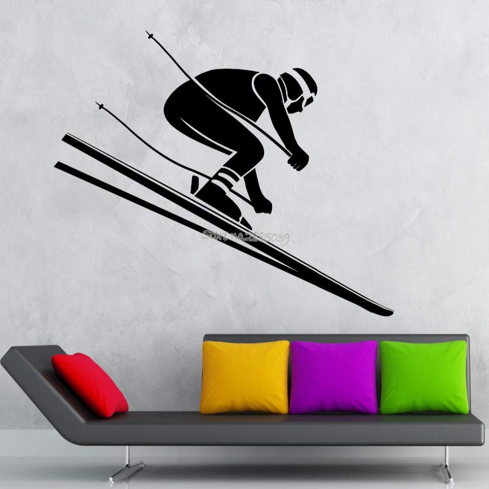 JXweilele Adesivo Murale Poster Sci Alpino Sport Invernali Alpino Vinile Wall Art Art Murale Adesivo De Parede Divano Sfondo Decor 49X42 CM