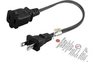 PLUGRAND 1FT Short Polarized US 2 Prong Male-Female Extension Power Cord, 2 Outlet Extension Cable Cord US AC 2-Prong Male/Female Power cable10A/125V, Nema 1-15P to 1-15R Cable Polarity