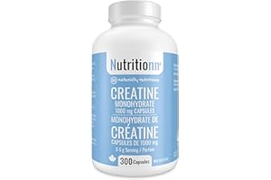 Creatine Capsules - 1000 mg (1 g) Creatine Monohydrate per Capsule, 300 Count (3-5 Daily) - Made in Canada - Muscle, Strength