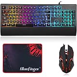 Gaming Keyboard and Mouse Combo,104 Keys Rainbow Gaming Keyboard Mechanical Feeling,USB Wired Ergonomic Wrist Rest Keyboard for Windows PC Gamer Desktop Computer