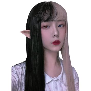 Amazon Com Black And White Wigs Long Straight Hair Personality