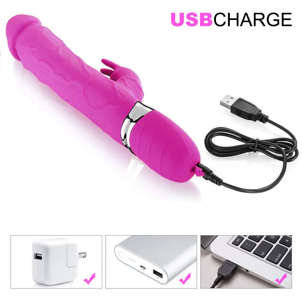 Rabbit Vibratoren für sie Klitoris und G-Punkt Stimulator, Dual Motor Silikon Dildo Realistischer Vibrator mit 7 Modi, Massagestab für Frauen Sex-Spielzeug Wasserdicht, USB Wiederaufladbar (Rose)