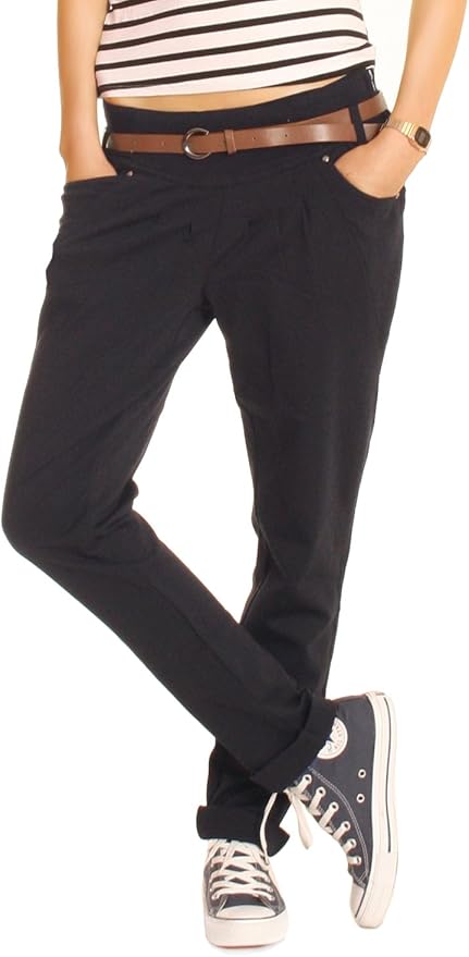 Damen Chino Hosen Bundfalten Hose Gr.38/M Damen Chinohosen Schwarz ...