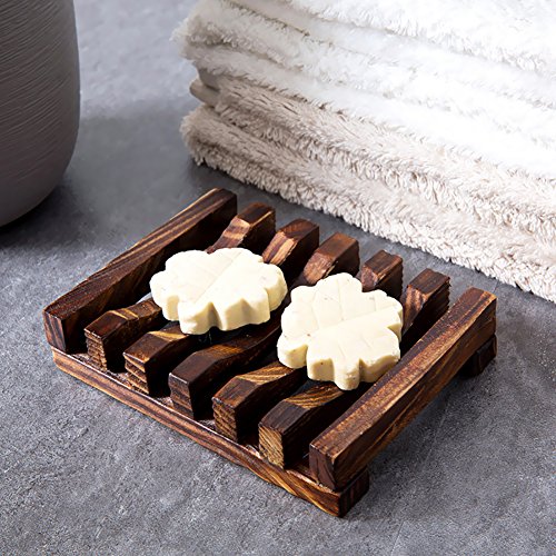 Acerich 2 Pack Wooden Soap Dish Bathroom Shower Soap Holder Hand Craft Natural Wood Dish Holder for Soap, Sponges, Scrubber - Thumbnail 5