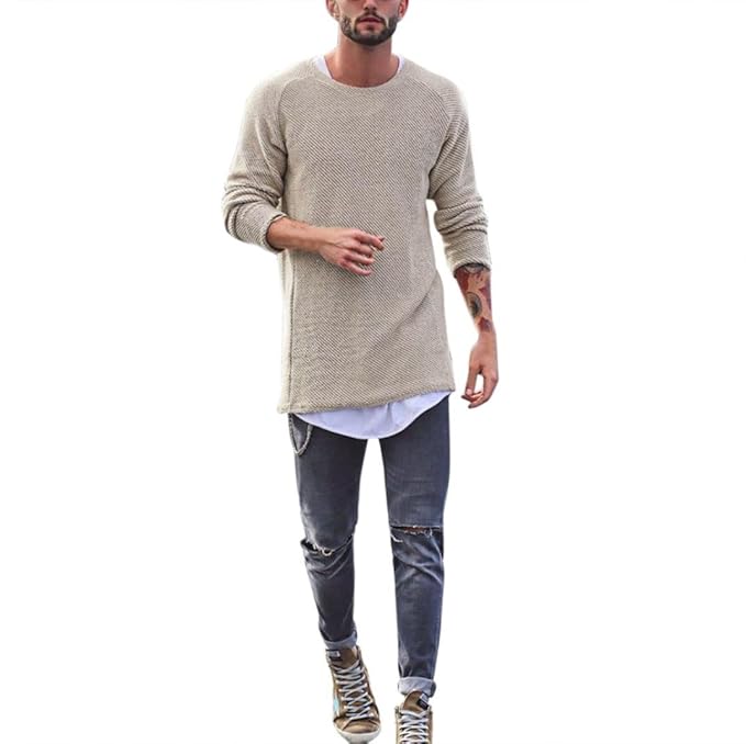 LeeY Herren Slim Fit Gestrickt Rundhals Beiläufig Sweatshirt Jumper Männer Beiläufig Lange Ärmel Pullover Gestrickt Tops Herb