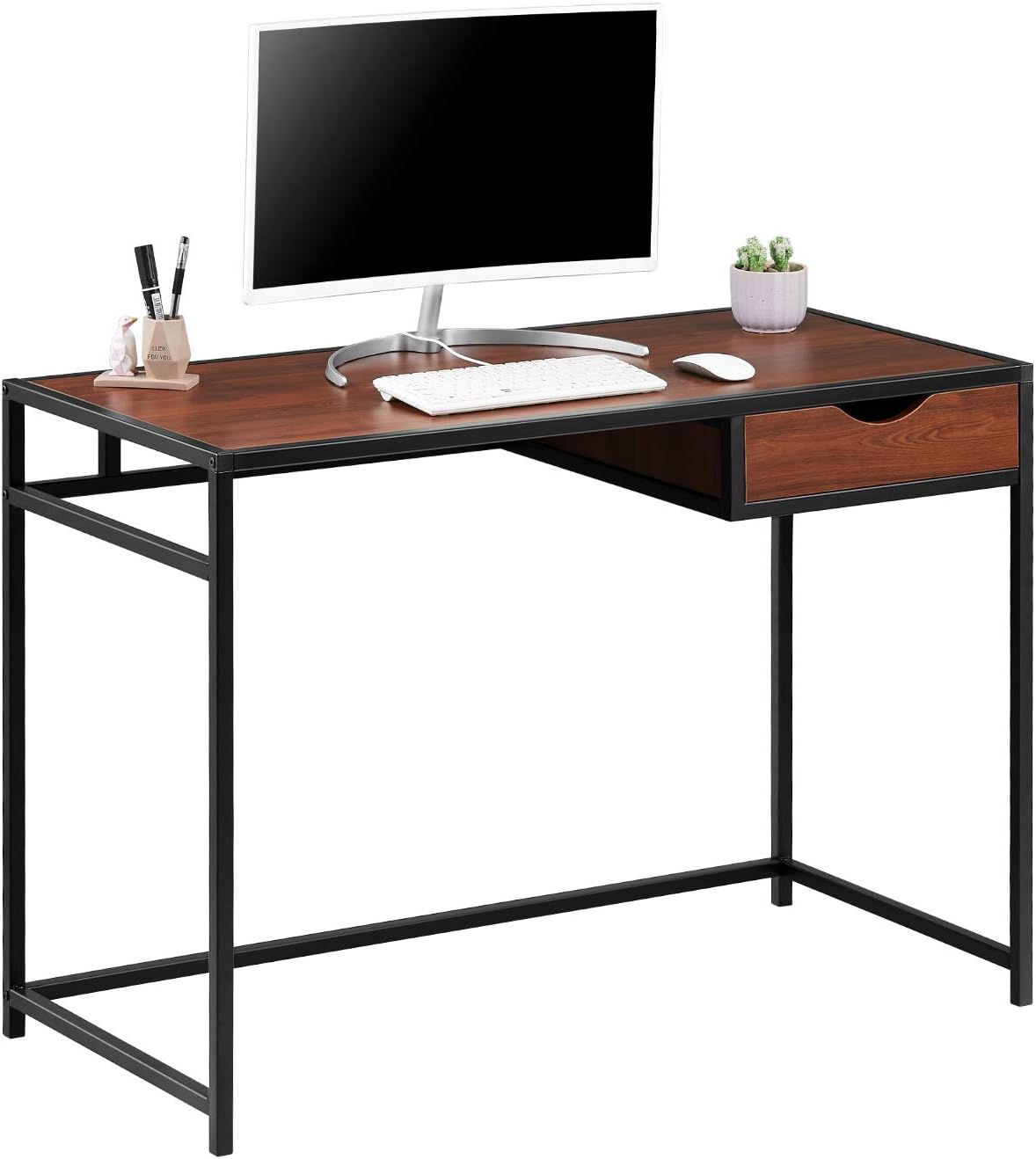 Computer Desk with Drawer PC Laptop Table Home Office Workstation with Storage Wood and Metal Frame Notebook Desk Simple Modern Study Writing Table 41.7 inches