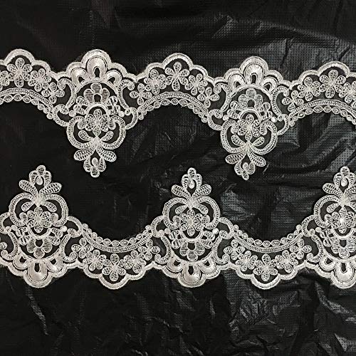 Lace - 12.5CM Off White Embroidered Wedding Dress lace Edge Crown Design Scalloped Tulle mesh lace Trim Trimming 15yards/lot Wholesale - (Color: Off White)