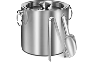 CAOANTRY Ice Bucket with Lid & Tong- Well Made Insulated Stainless Steel Keep Ice Frozen Longer - Ideal for Cocktail Bar, Par