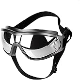 UV Protection Dog Goggles for Medium &amp; Large Dogs - Waterproof Windproof Sunglasses, Durable Protective Eyewear for Long-Snout Breeds - Outdoor Hiking Running Glasses (Silver)