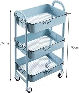 DOEWOKS Storage Trolley on Wheels 3-Tier Metal Cart Grey-Blue 70cm view 6