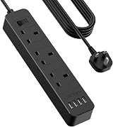 JSVER Extension Lead with USB Ports 5M 3 Outlets 4 USB 13A 3250W Black