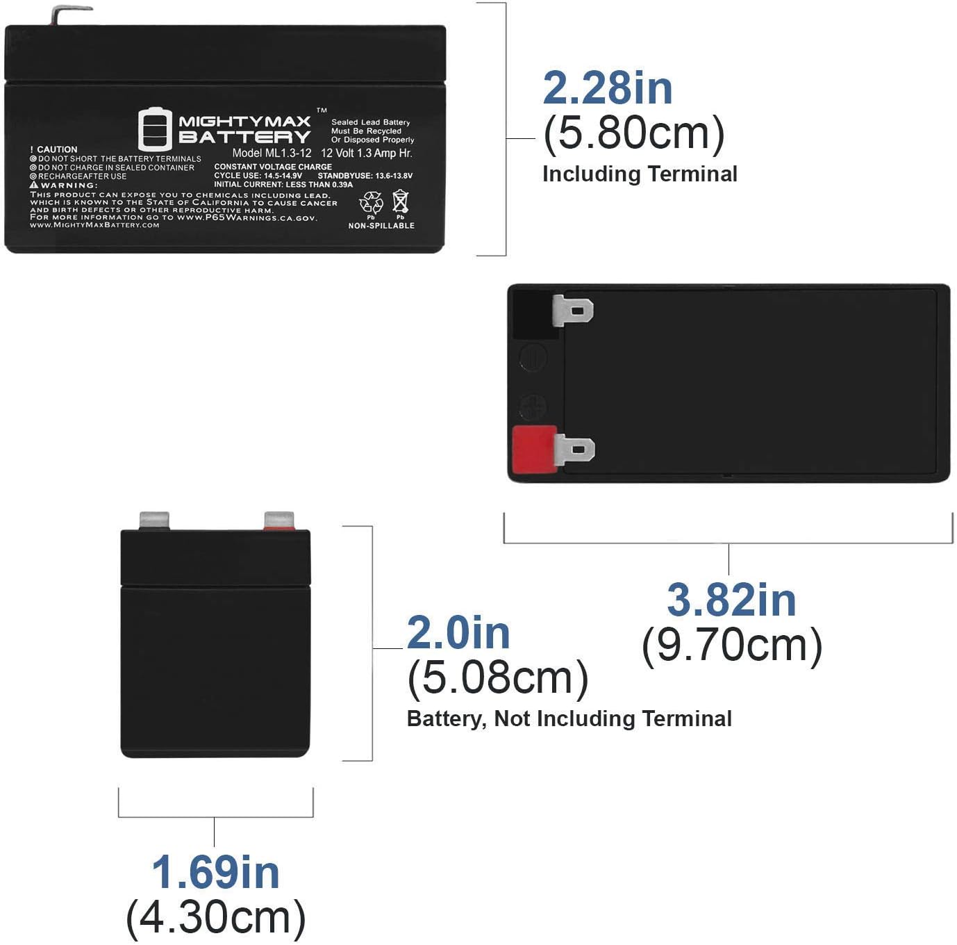 ML1.3-12 - 12 Volt 1.3 AH SLA Battery - Mighty Max Battery Brand Product: Electronics