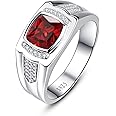 Yaresul 8 * 8mm Created Men Sapphire|Emerald|Ruby|Black Onyx Ring 925 Sterling Silver Mens Gemstone Ring Pave CZ W/AAA Princess Cut Wedding Band Size 6-13