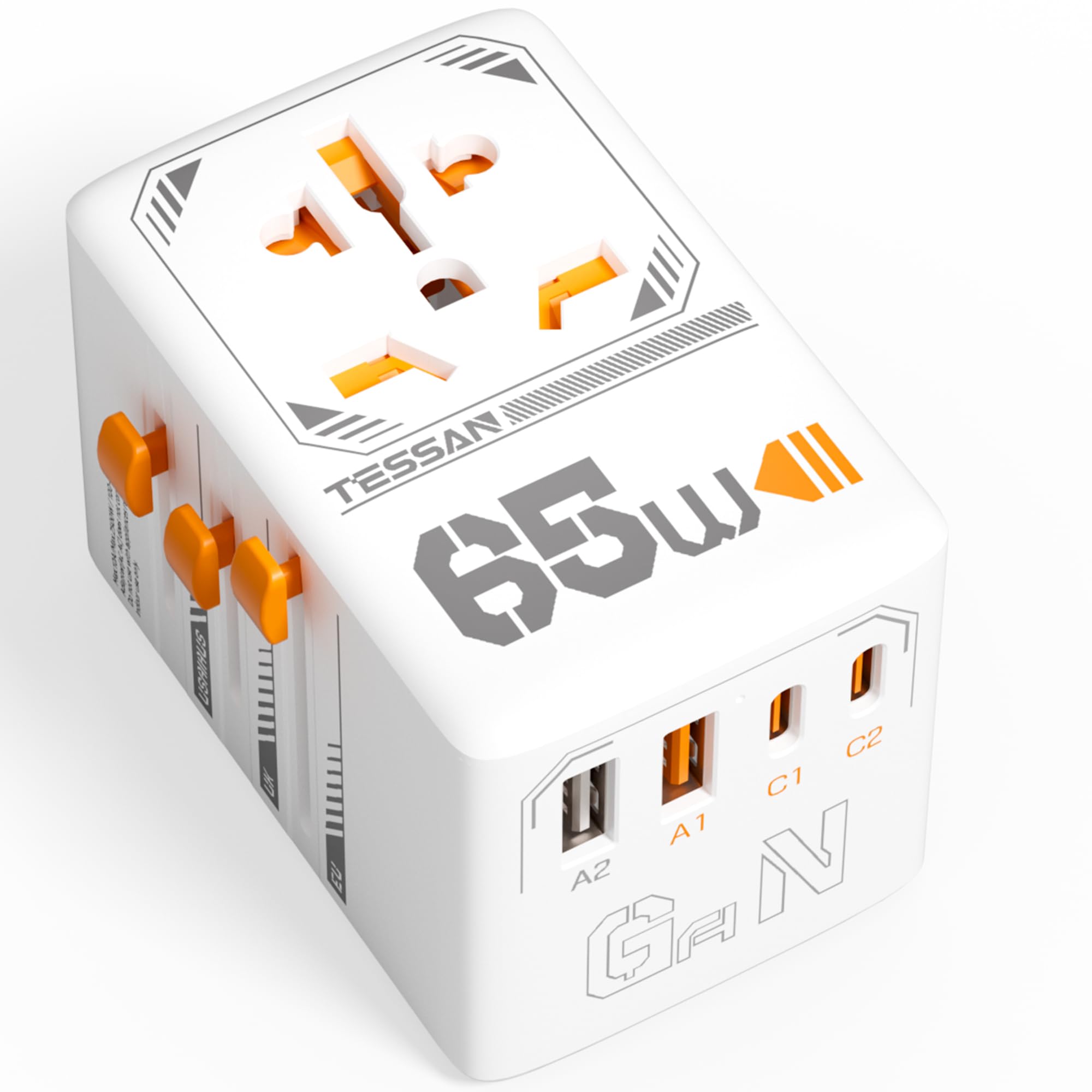 Photo 1 of TESSAN Universal Travel Adapter, 65W GaN International Plug Adaptor with 4 USB(2 USB C) Charging Ports, Worldwide Power Outlet for US to European EU UK AUS Ireland(Type C/G/A/I)
